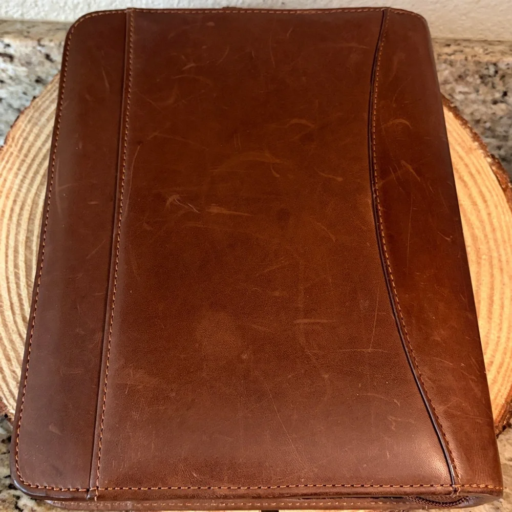 EUC Franklin Covey Large Planner/Organizer Brown Full Grain Leather Full Zip